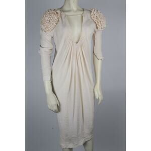PREEN by Thornton Bregazzi Cream Rusche  Long Sleeve Midi Drape Dress Size S